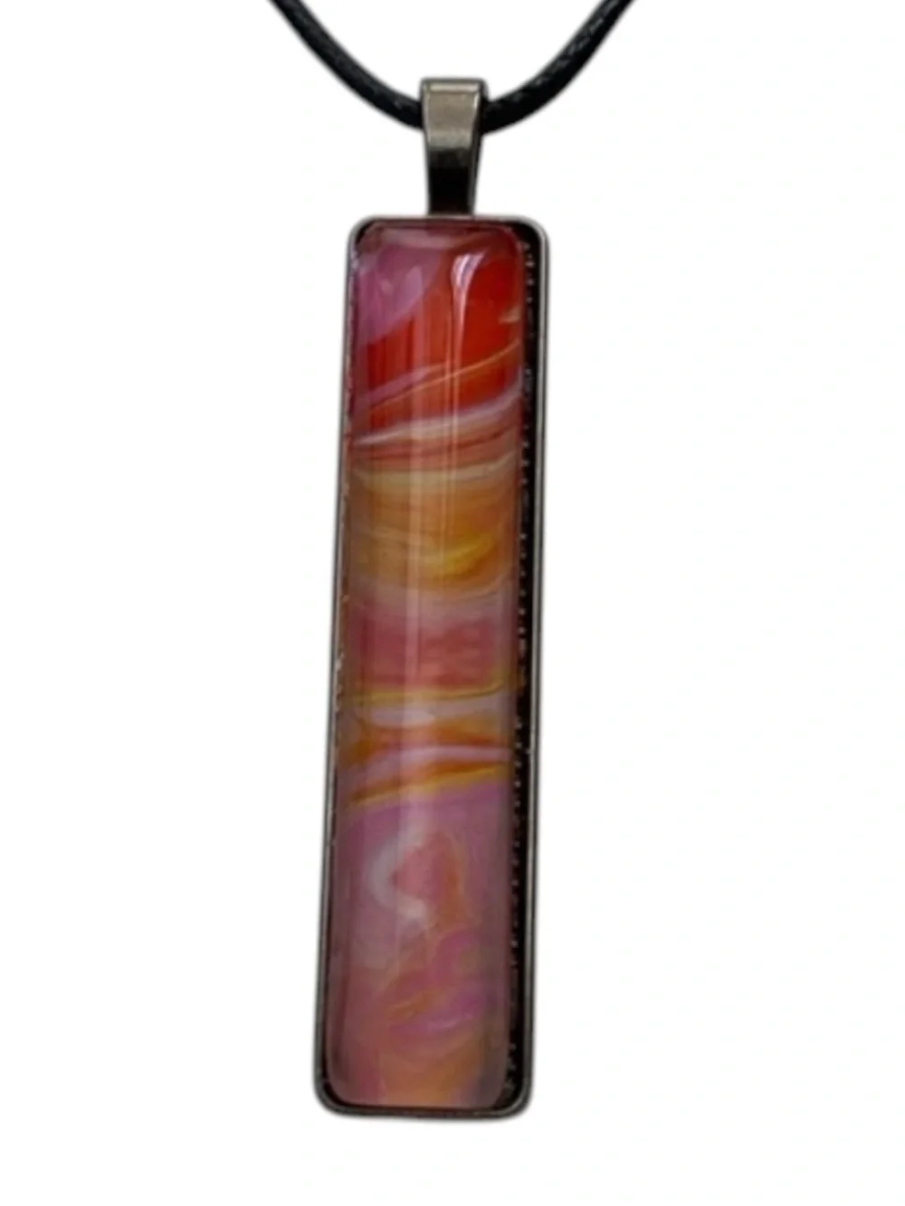 Hand Crafted Necklace Pink Red Yellow Fluid Art Pendant by Svetlana Yeung - Picture 1 of 8